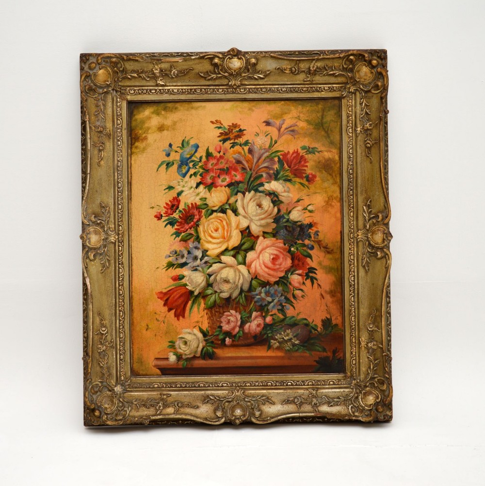 Antique Italian Still Life Oil Painting on Board