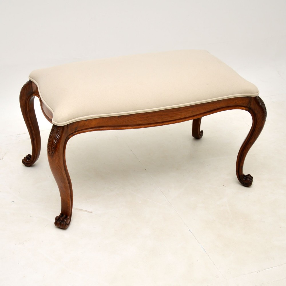 Antique French Carved Walnut Stool
