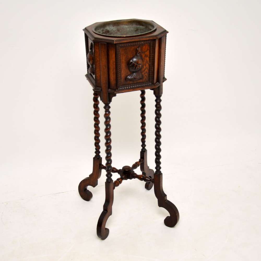 Antique Oak Barley Twist Jardiniere Planter Stand