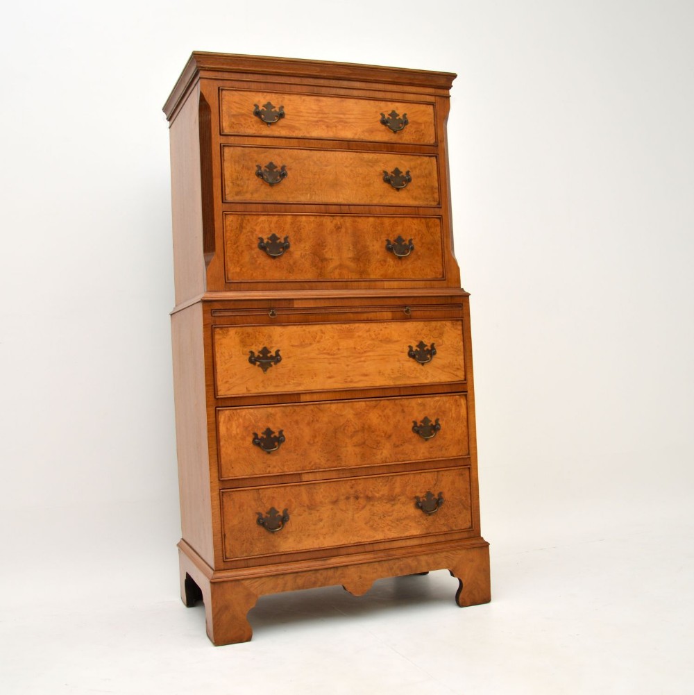 Antique Burr Walnut Chest on Chest of Drawers
