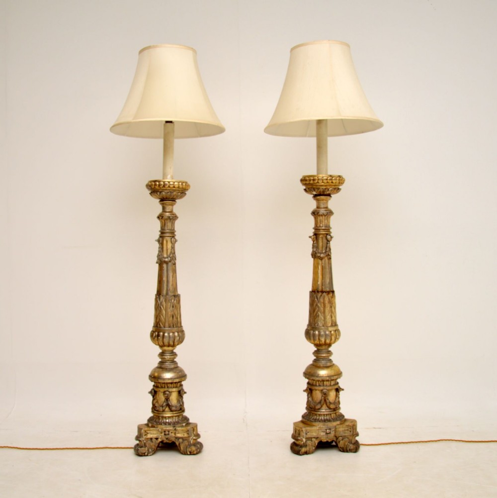 Pair of Antique Italian Silver Gilt Floor Lamps
