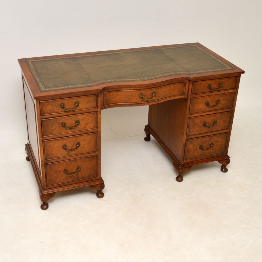 Antique Burr Walnut Pedestal Desk