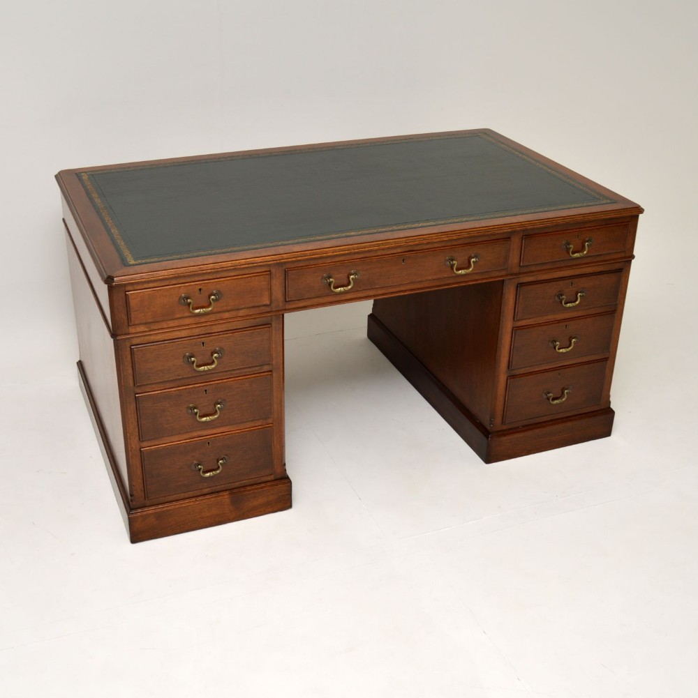 Large Antique Georgian Style Mahogany Pedestal Desk