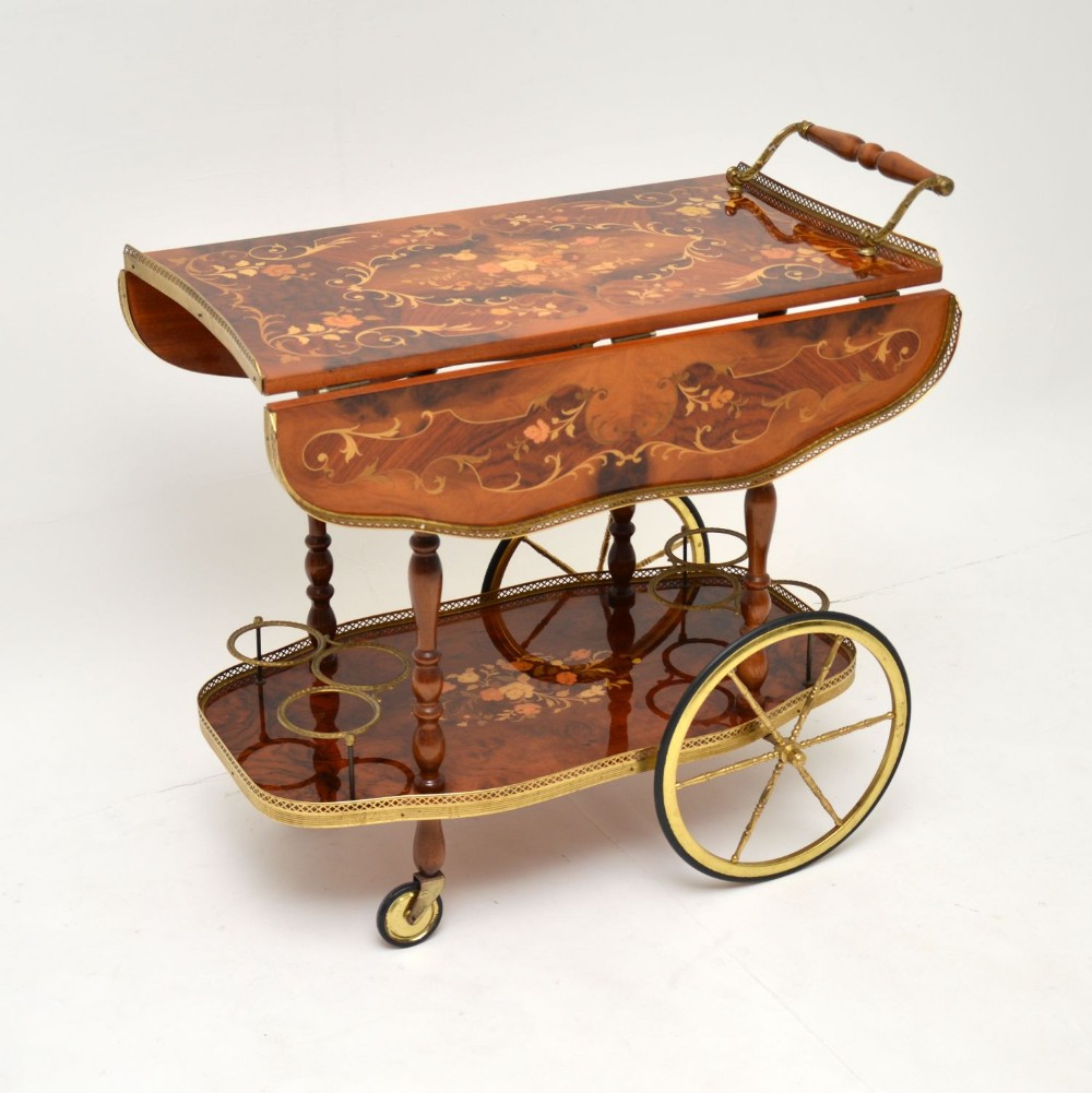 Italian Vintage Inlaid Walnut & Brass Drinks Trolley
