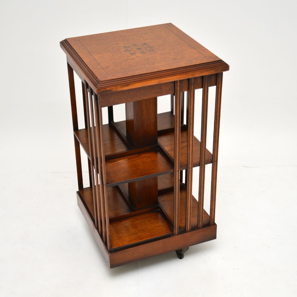 Antique Inlaid Walnut Revolving Bookcase