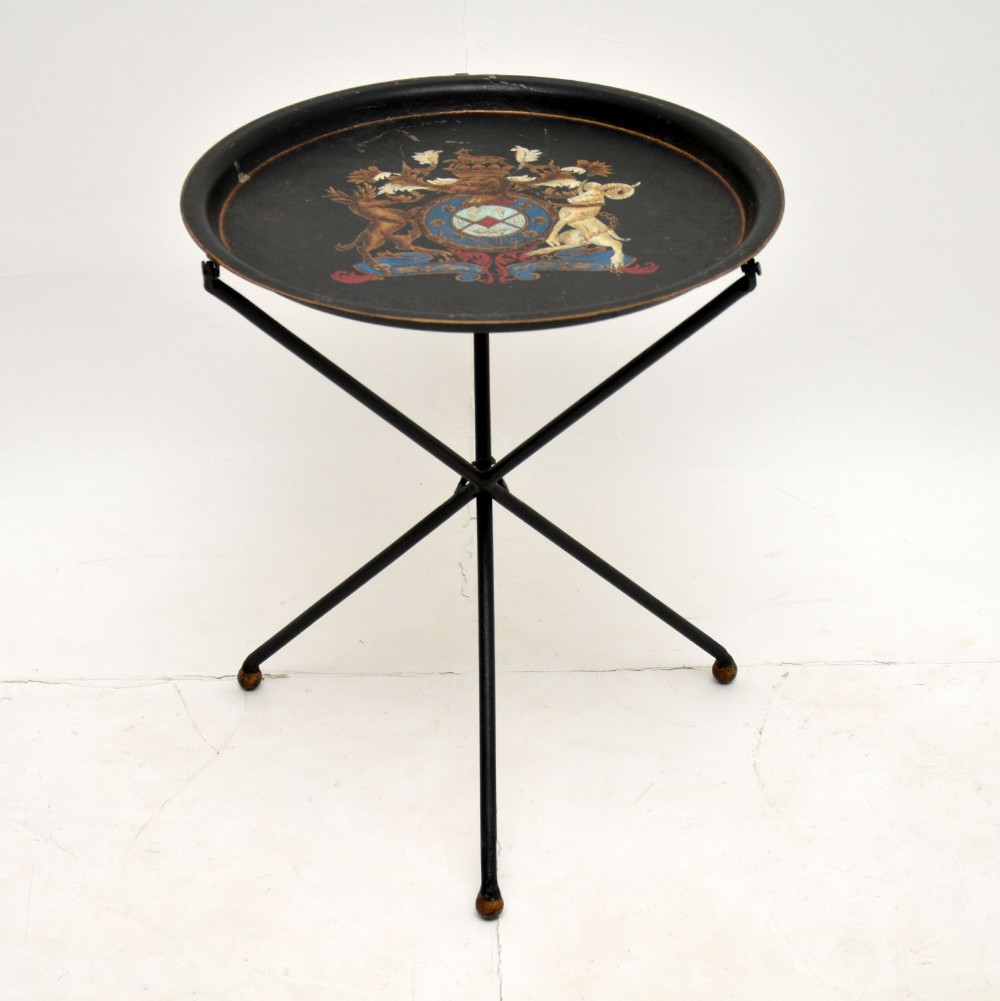 Antique French Enamelled Tole Folding Side Table
