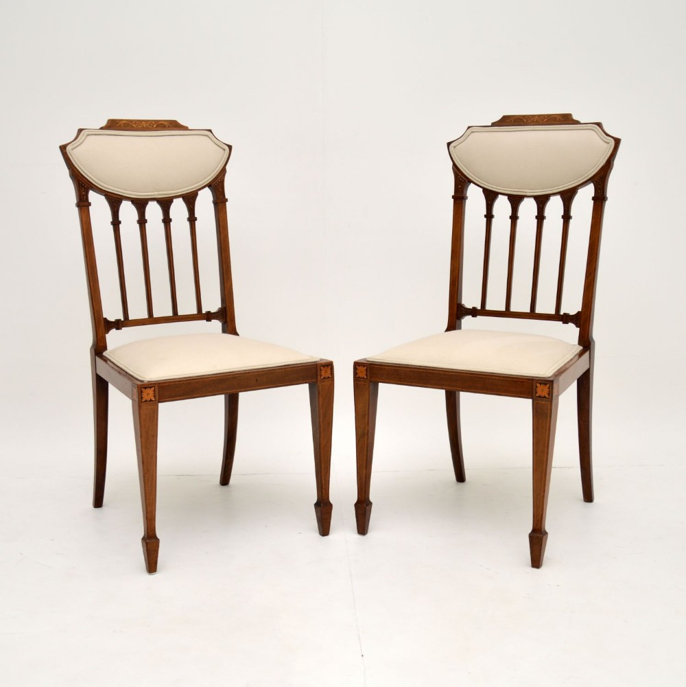 Pair of Antique Edwardian Inlaid Mahogany Side Chairs
