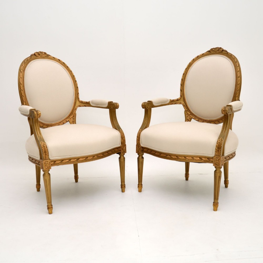 Pair of Antique French Gilt Wood Salon Chairs