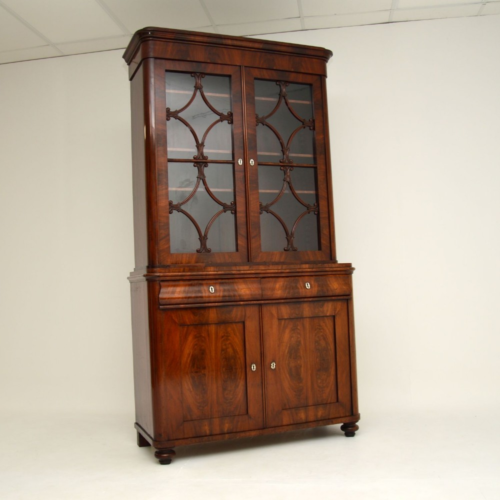 Antique French Walnut Bookcase on Cupboard
