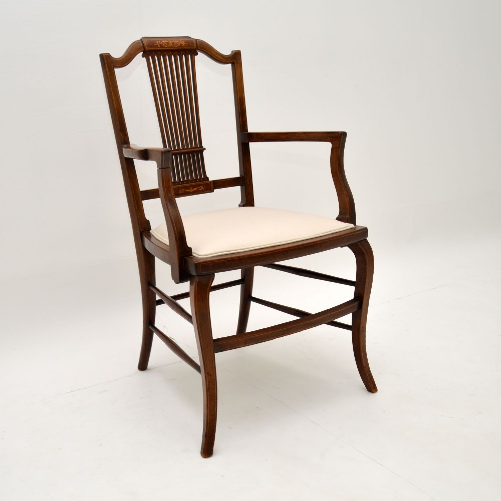 Antique Edwardian Inlaid Mahogany Armchair