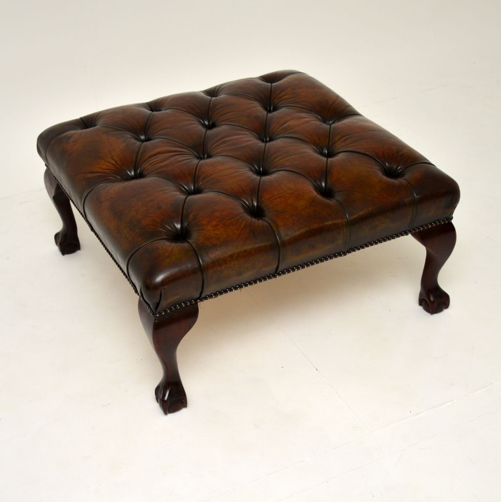 Antique Deep Buttoned Leather Foot Stool
