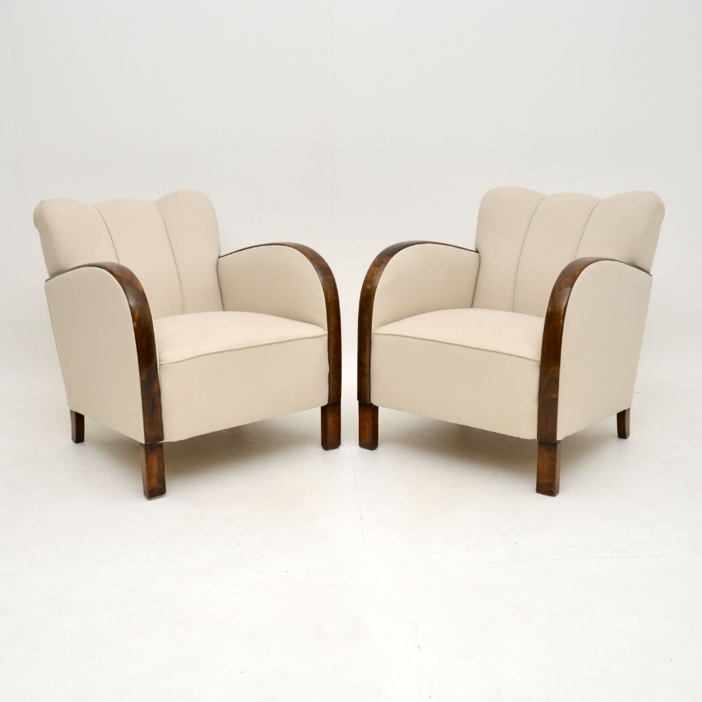 Pair of Swedish Art Deco Satin Birch Armchairs