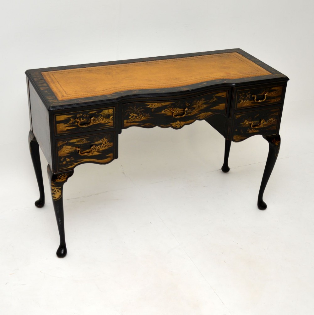 Antique Lacquered Chinoiserie Leather Top Desk