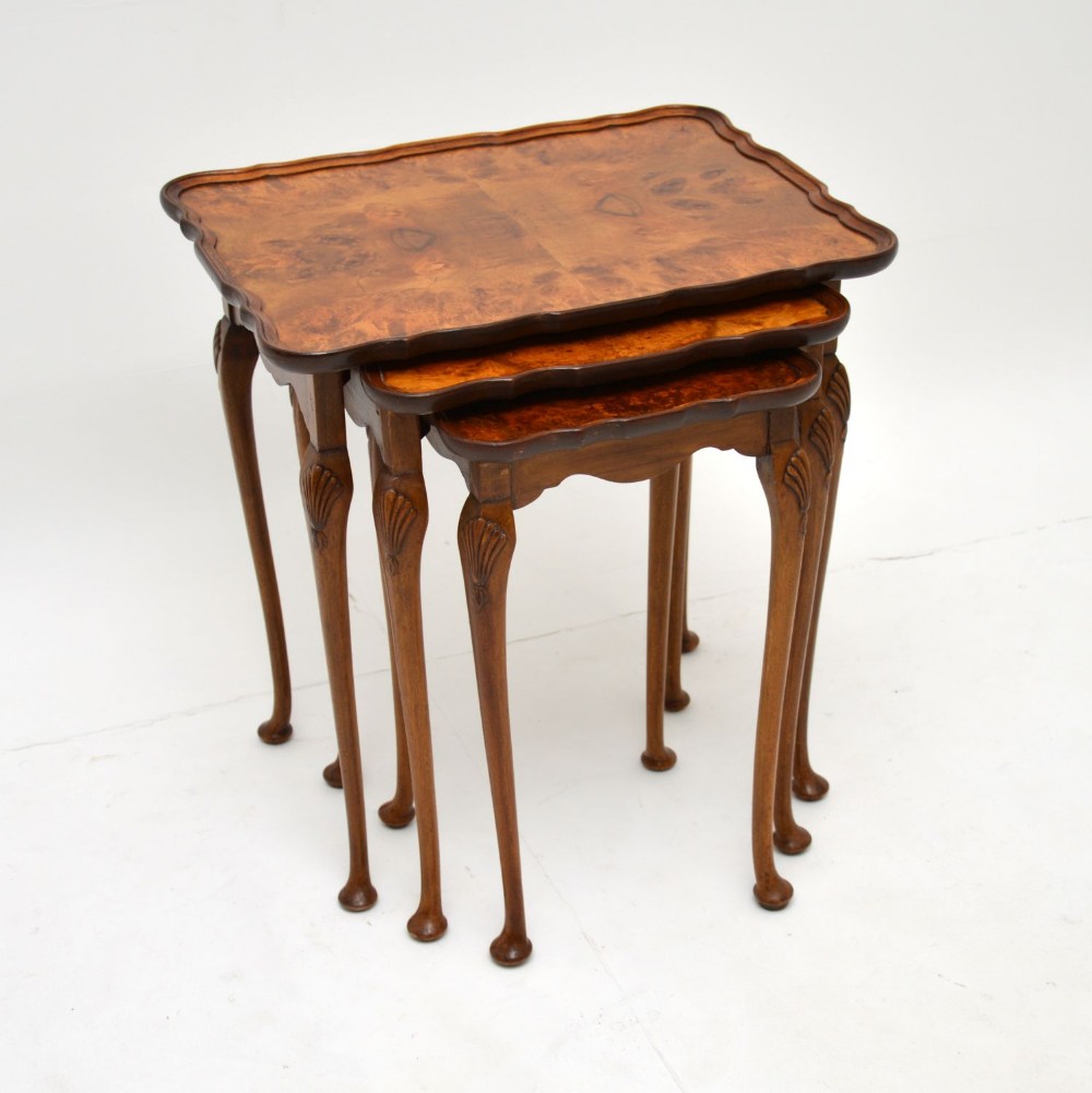 Antique Burr Walnut Pie Crust Nest of 3 Tables
