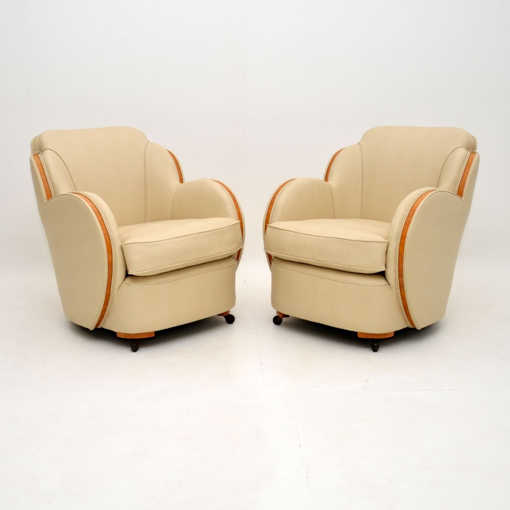 Pair of Art Deco Burr Maple Cloud Back Armchairs by Epstein