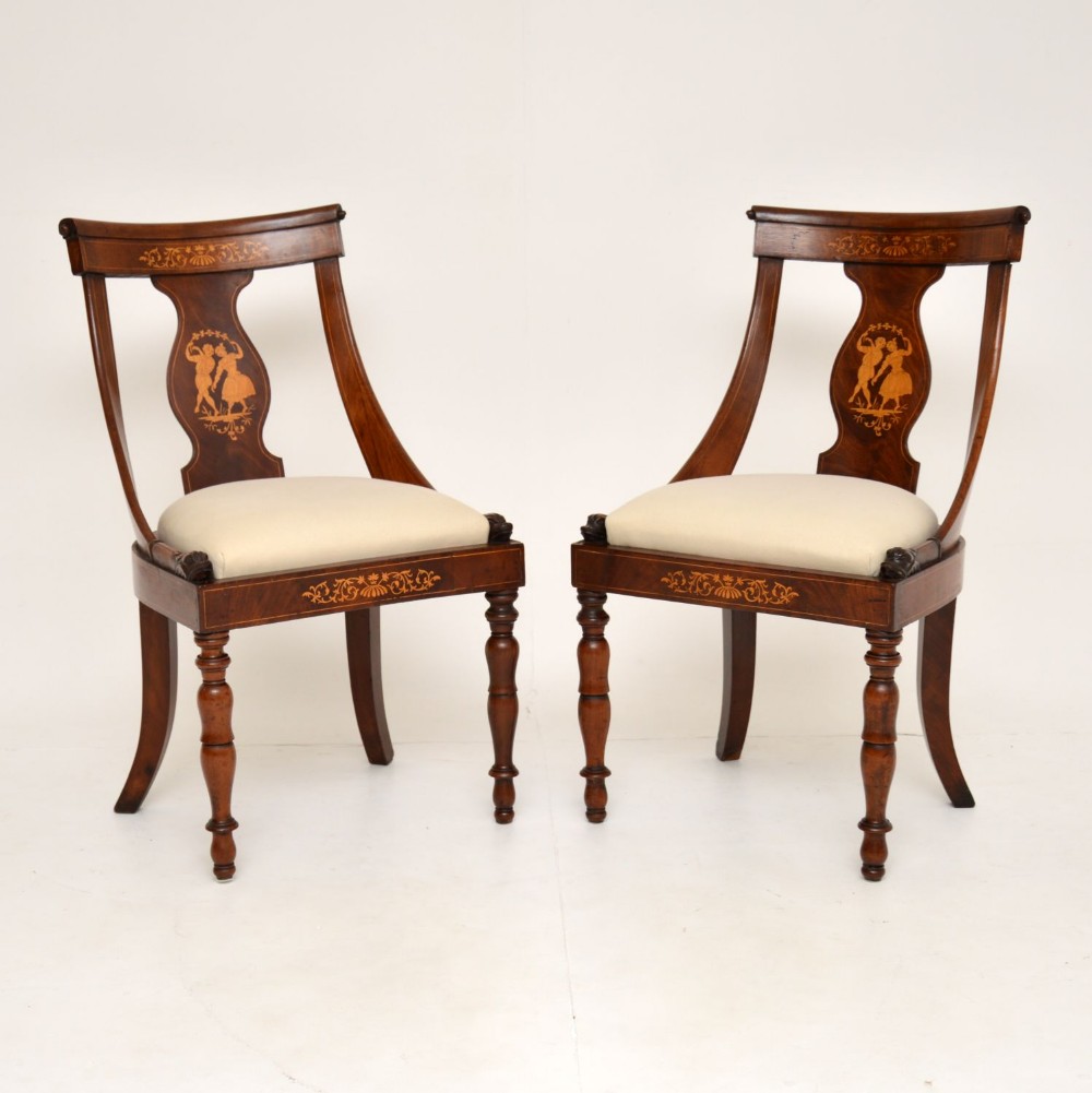 Pair of Antique Inlaid Mahogany Neo Classical Side Chairs
