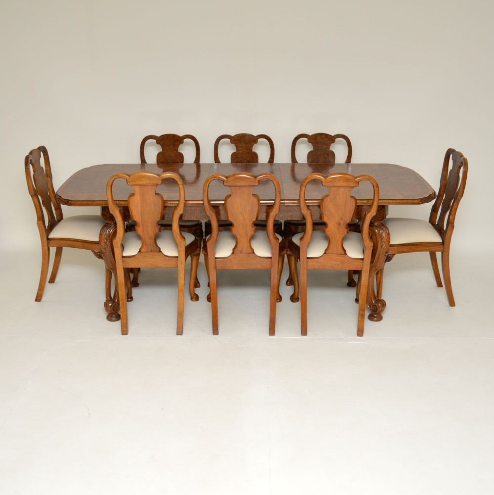 Antique Burr Walnut Dining Table & Chairs