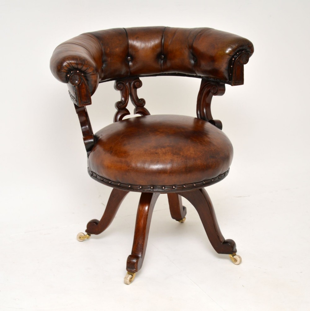 Antique William IV Leather & Mahogany Desk Chair