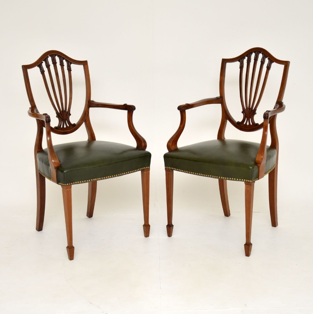Pair of Antique Mahogany Shield Back Carver Armchairs