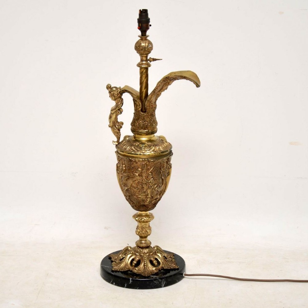 Large Antique Gilt Metal Flagon Lamp