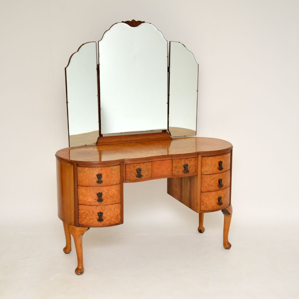 Antique Queen Anne Style Burr Walnut Dressing Table