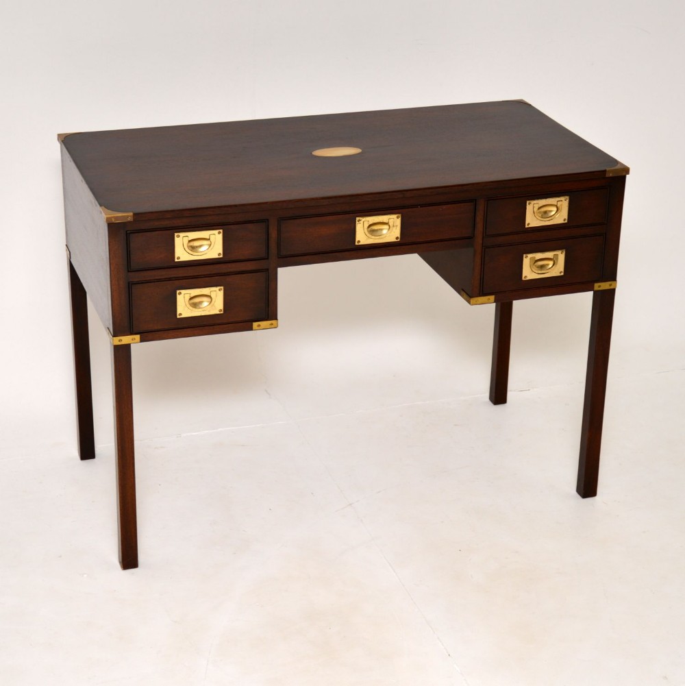 Antique Mahogany & Brass Military Campaign Style Desk
