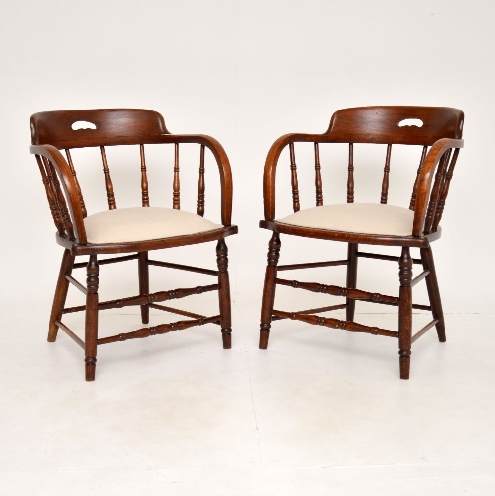 Pair of Antique Victorian Solid Elm Armchairs