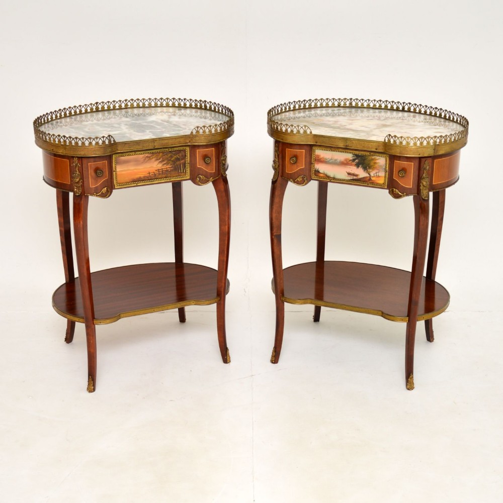 Pair of Antique French Marble Top Kidney Side Tables