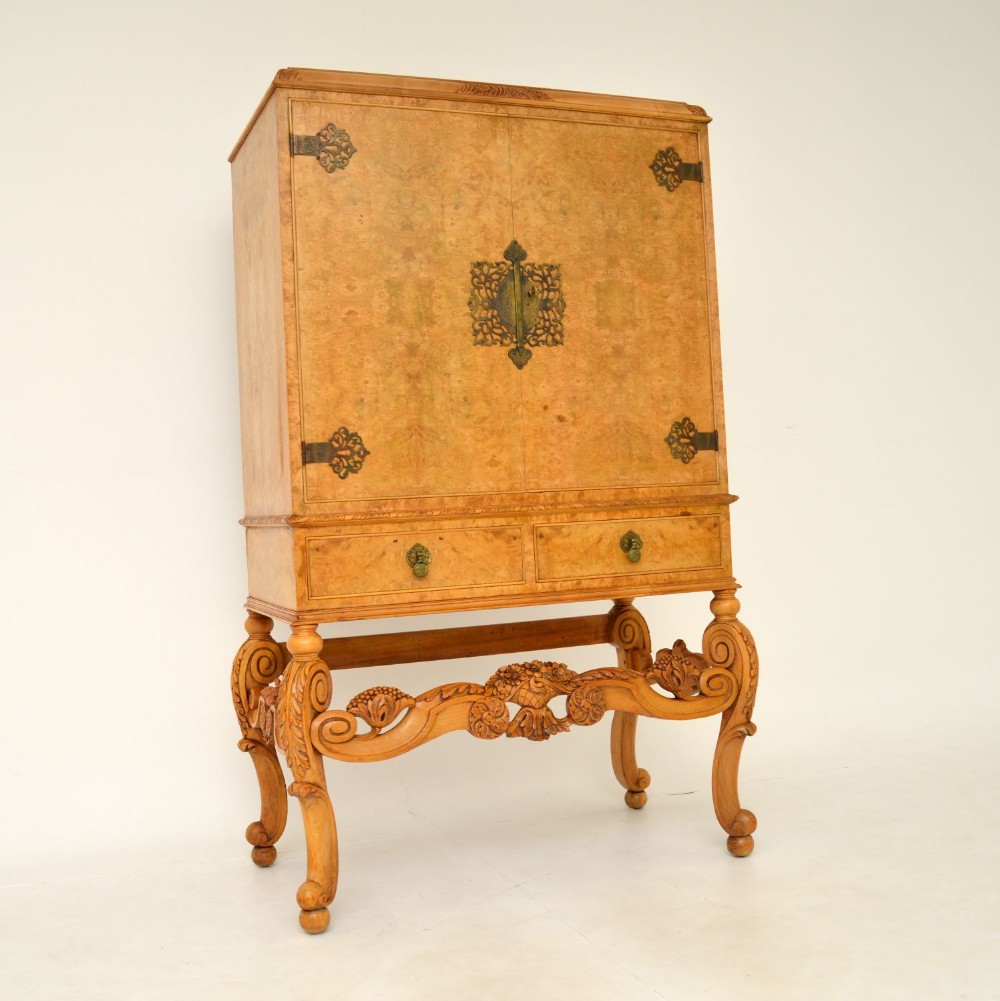 Antique Burr Walnut Carolean Style Cocktail Drinks Cabinet by Hille