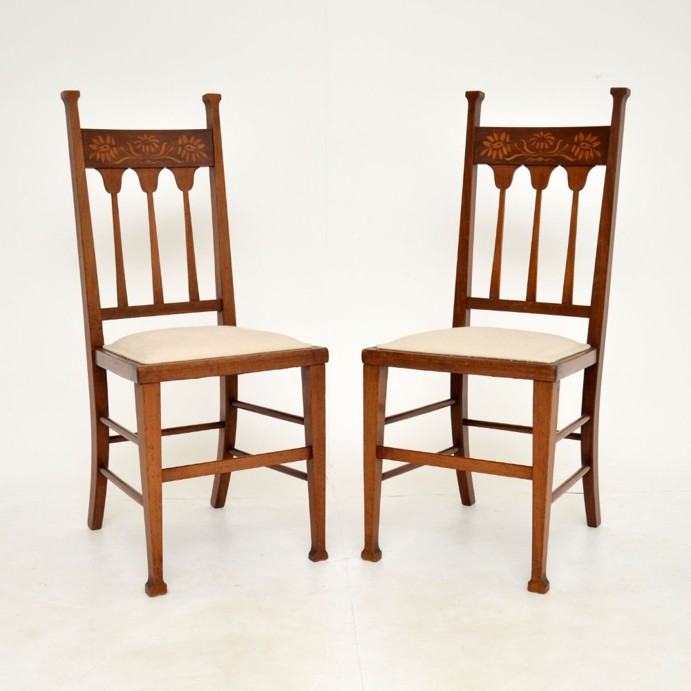 Pair of Antique Inlaid Mahogany Arts & Crafts Side Chairs