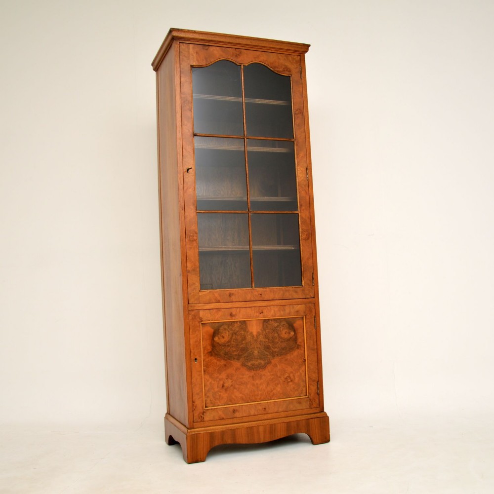 Antique Burr Walnut Slim Bookcase