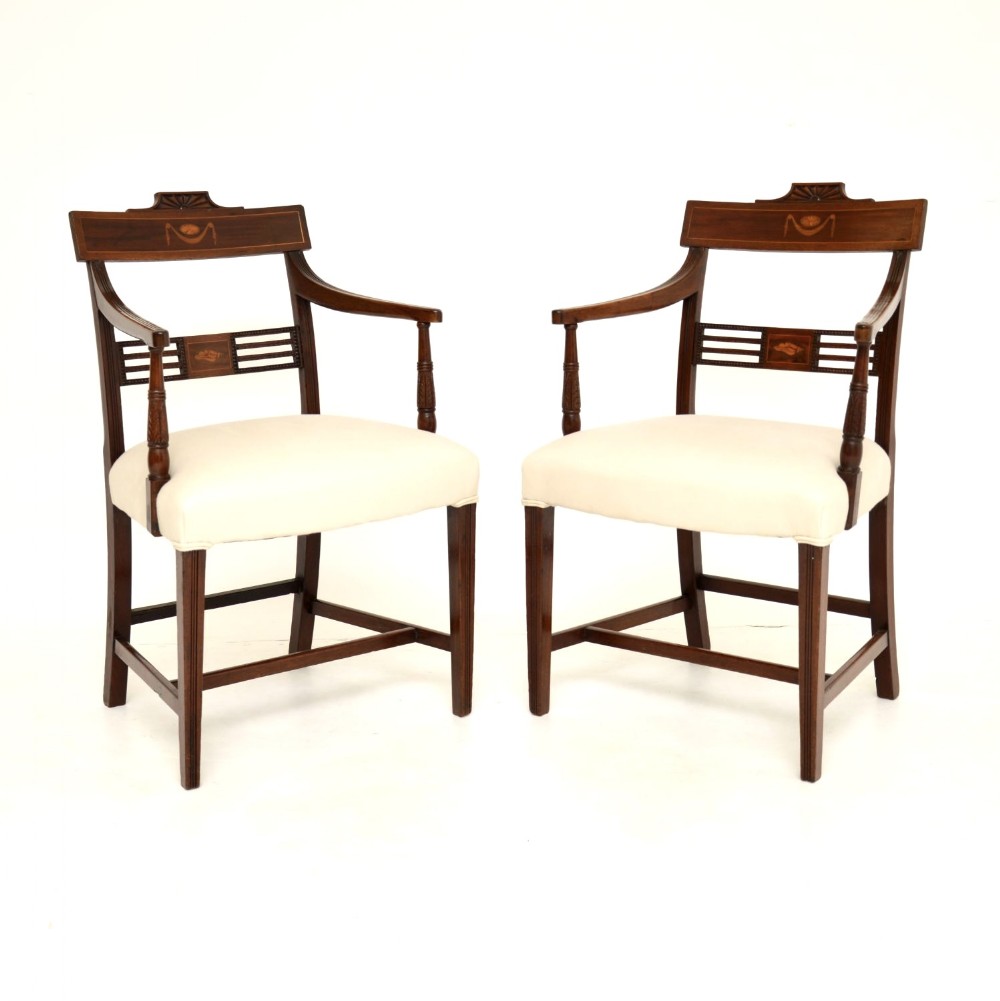 Pair of Antique Georgian Inlaid Mahogany Armchairs