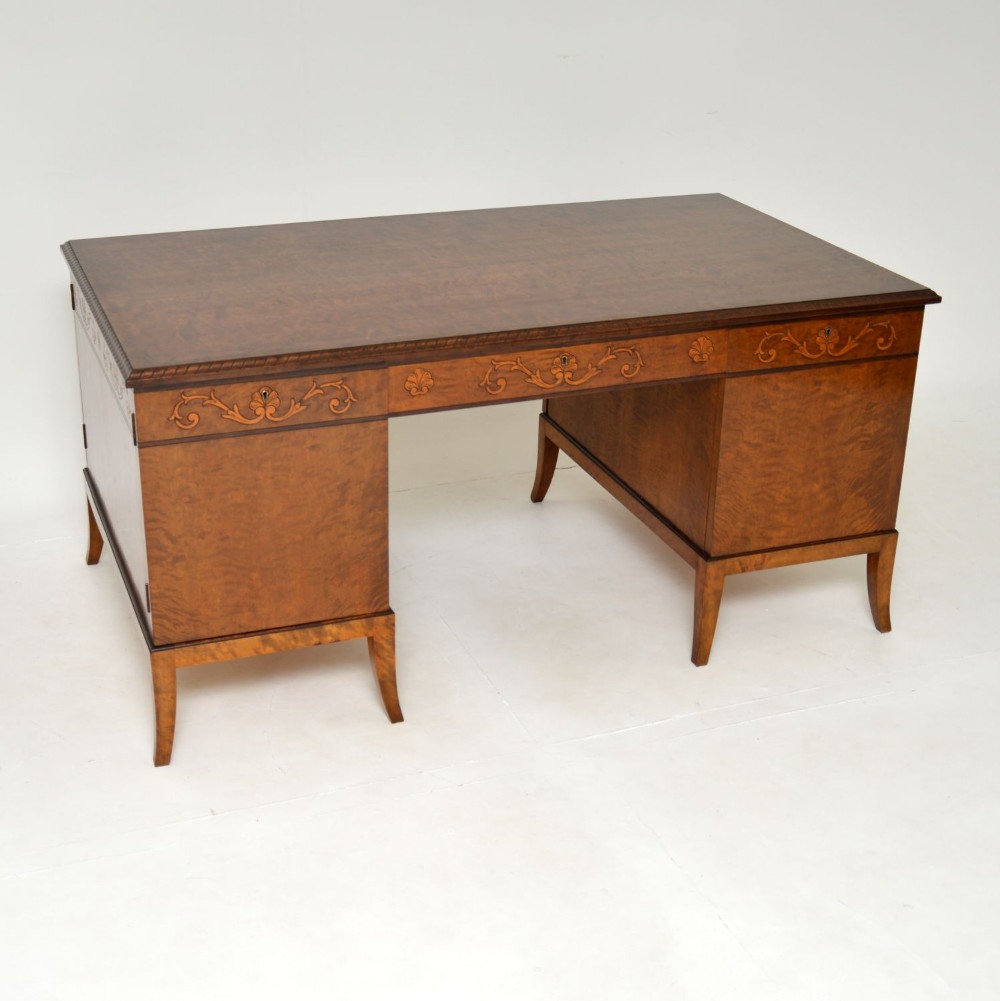 Antique Swedish Biedermeier Style Satin Birch Partners Desk