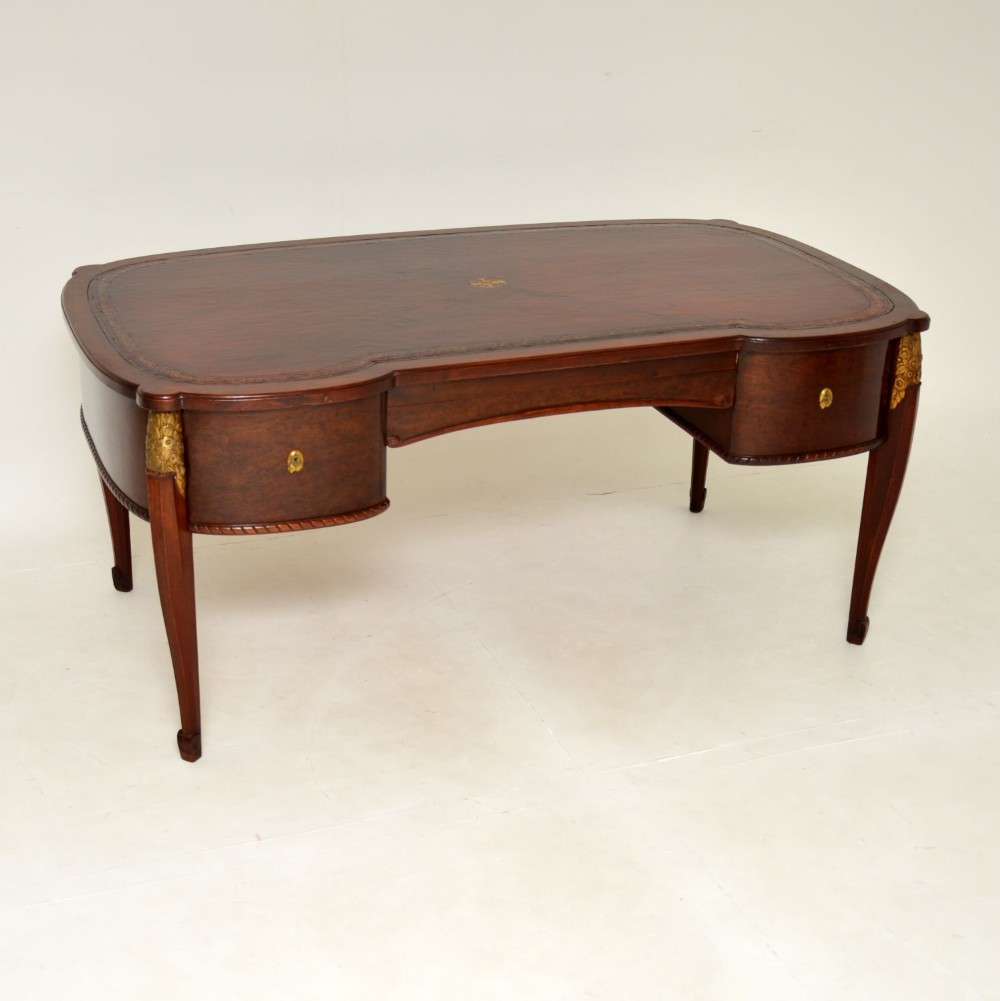 Large Antique French Leather Top Mahogany Desk