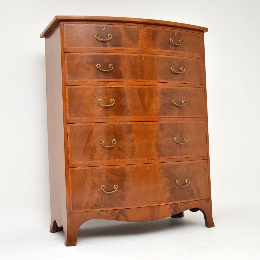 Large Antique Inlaid Mahogany Sheraton Style Chest of Drawers