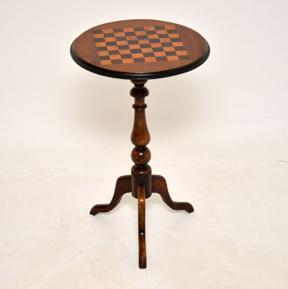 Antique Victorian Walnut Chess Table & Pieces