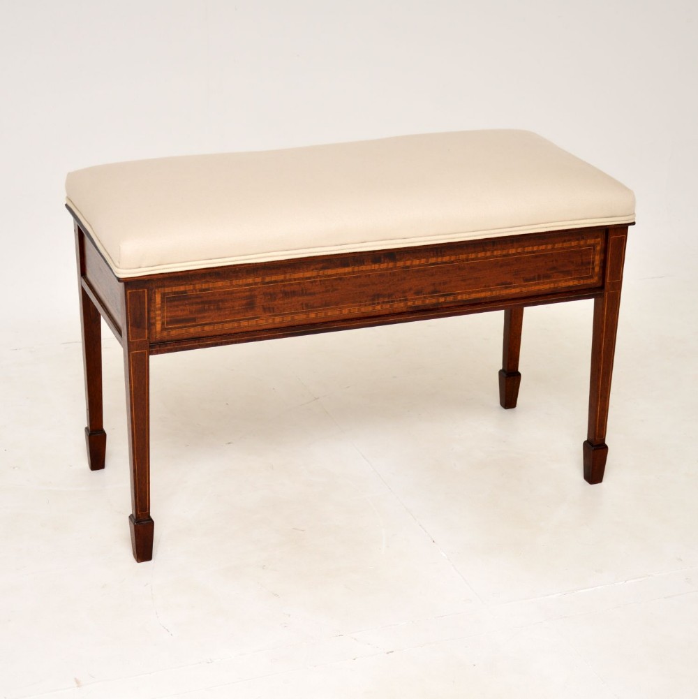 Antique Edwardian Inlaid Mahogany Duet Stool