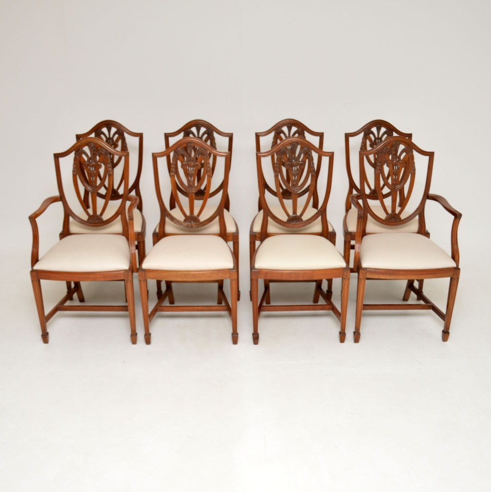 Set of 8 Antique Georgian Style Shield Back Mahogany Dining Chairs