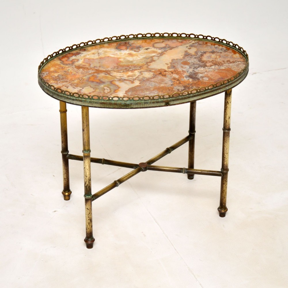 Antique French Brass & Onyx Coffee Side Table