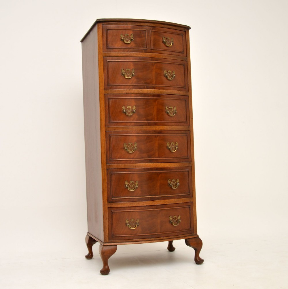 Slim Antique Mahogany Bow Front Chest of Drawers