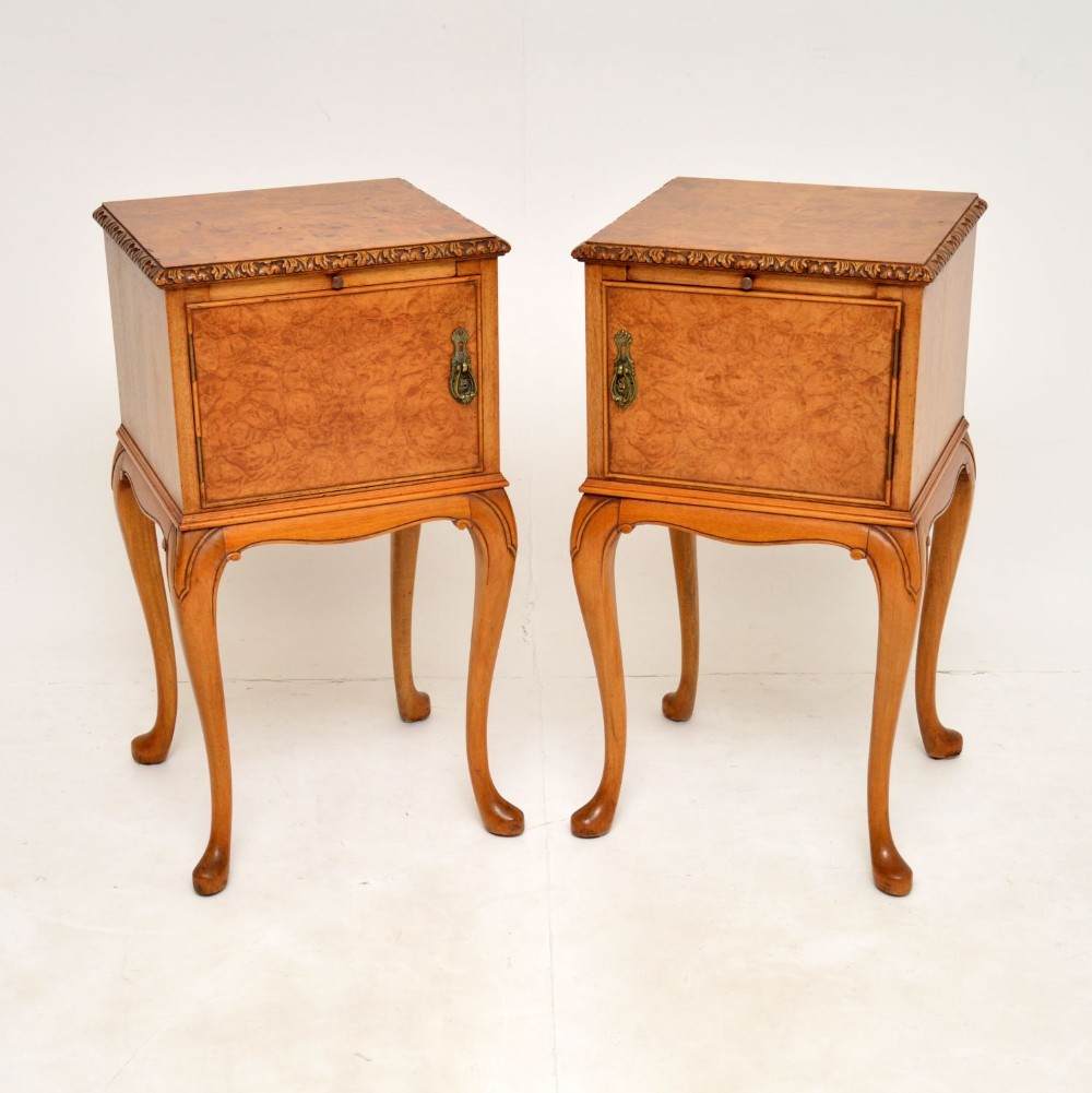 Pair of Antique Burr Walnut Bedside Cabinets