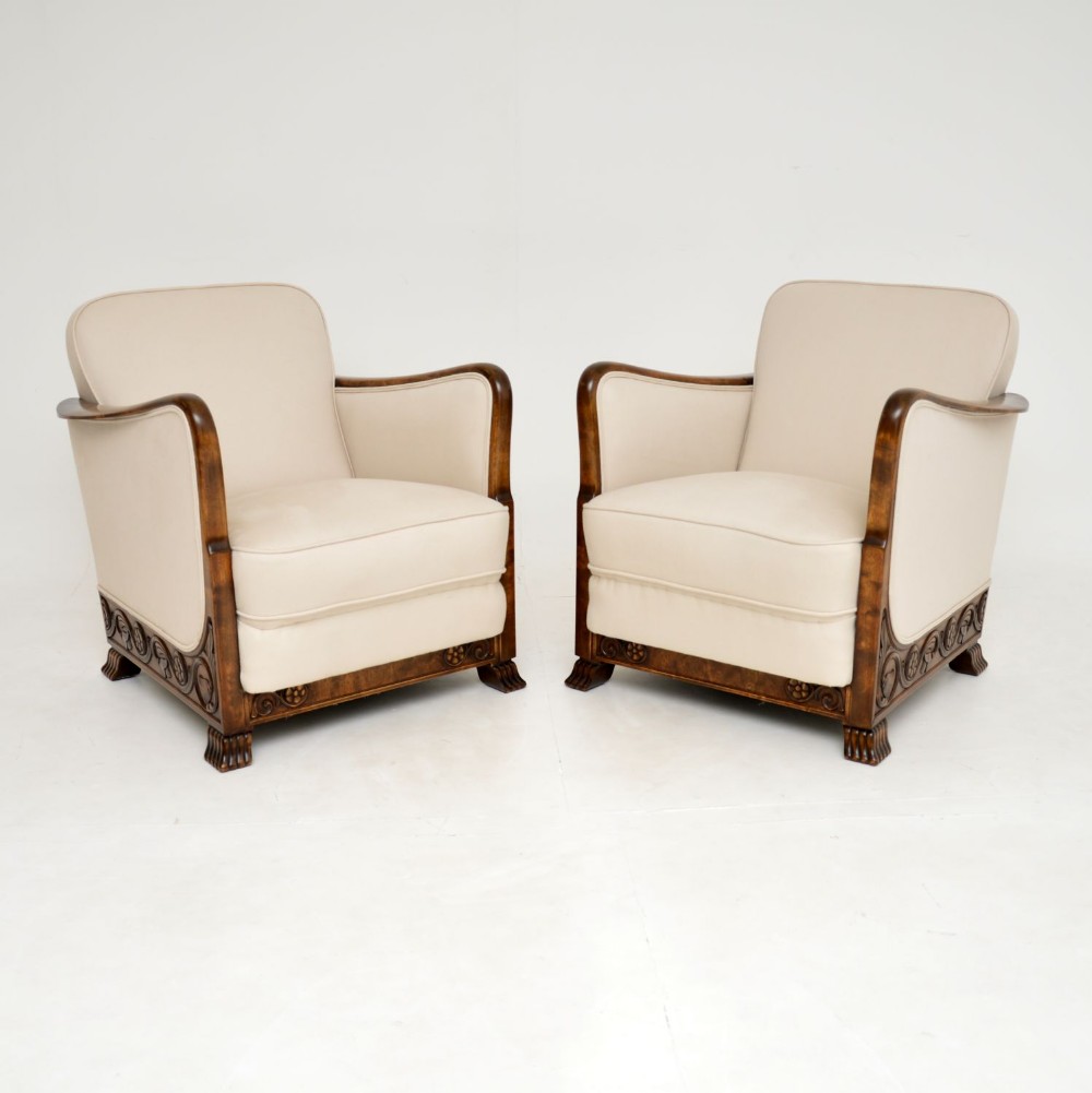 Pair of Antique Swedish Satin Birch Armchairs