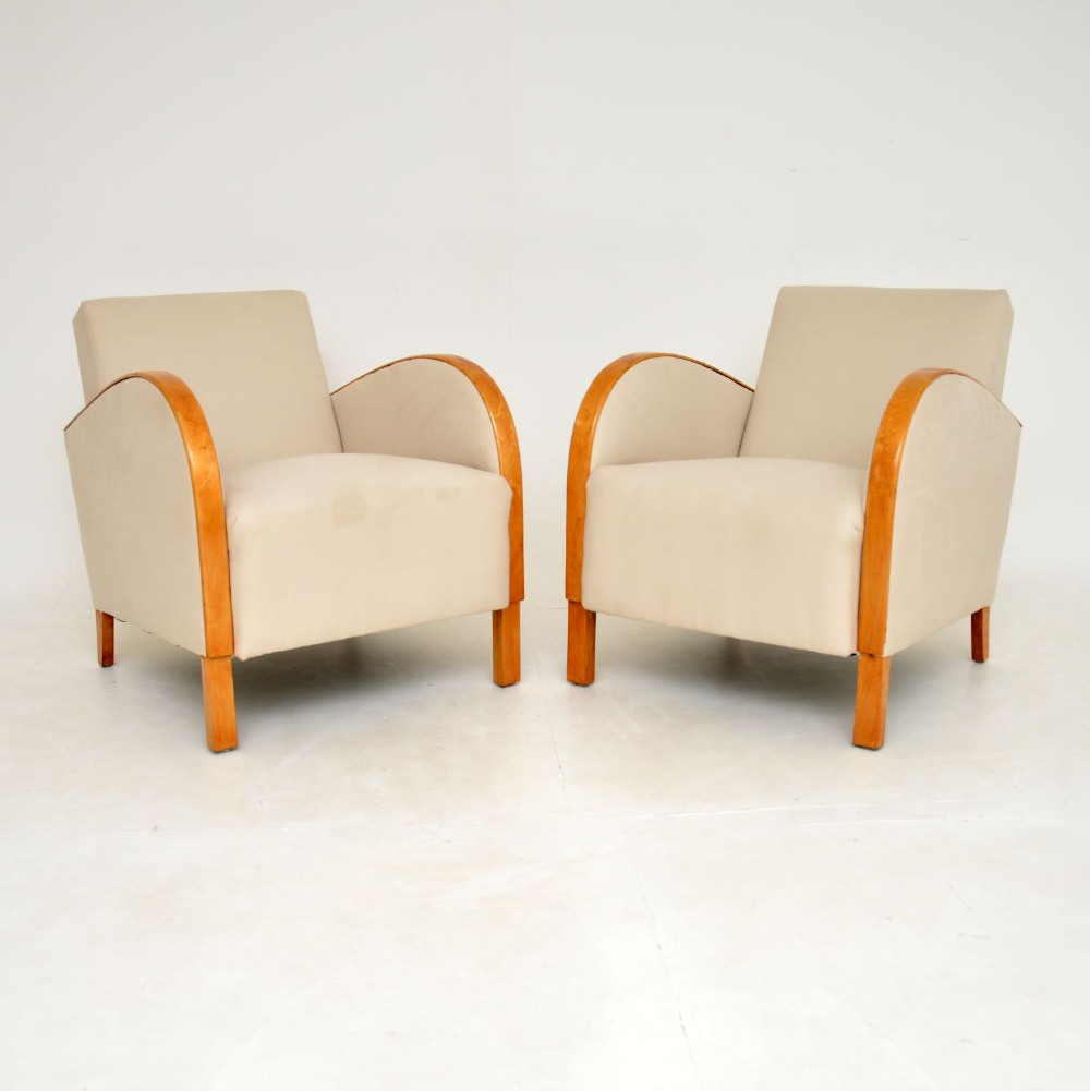 Pair of Swedish Art Deco Satin Birch Armchairs