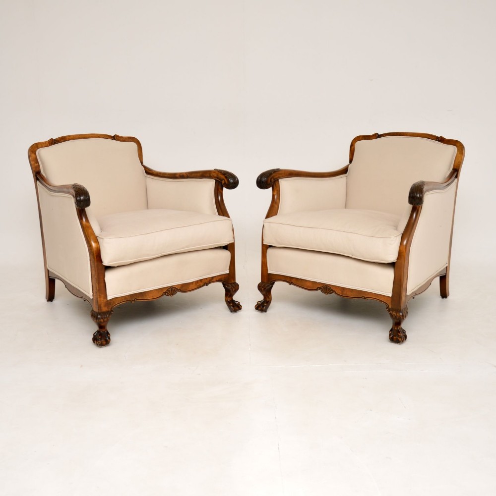 Pair of Antique Swedish Satin Birch Armchairs