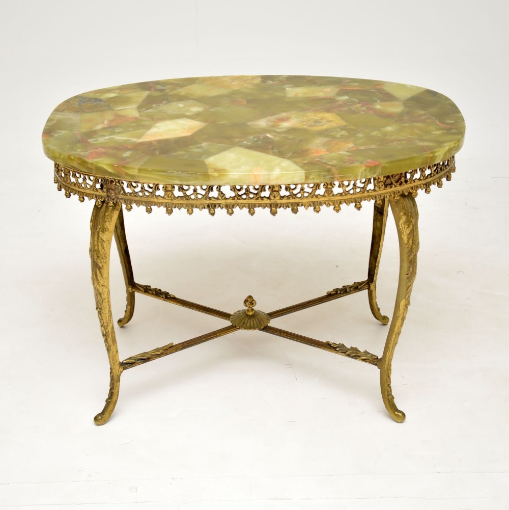 Antique French Brass & Onyx Coffee Table