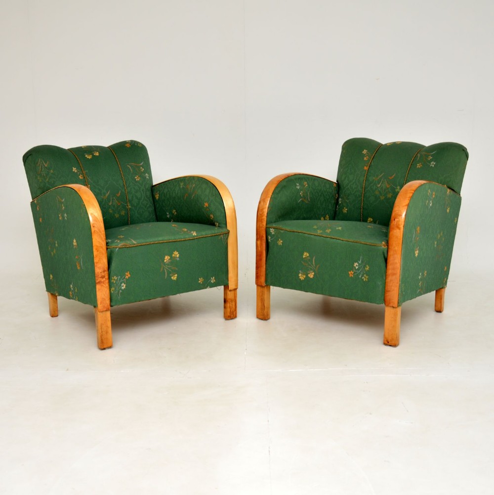Pair of Swedish Art Deco Satin Birch Armchairs