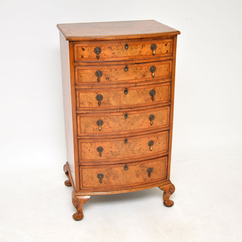 Antique Burr Walnut Bow Front Chest of Drawers