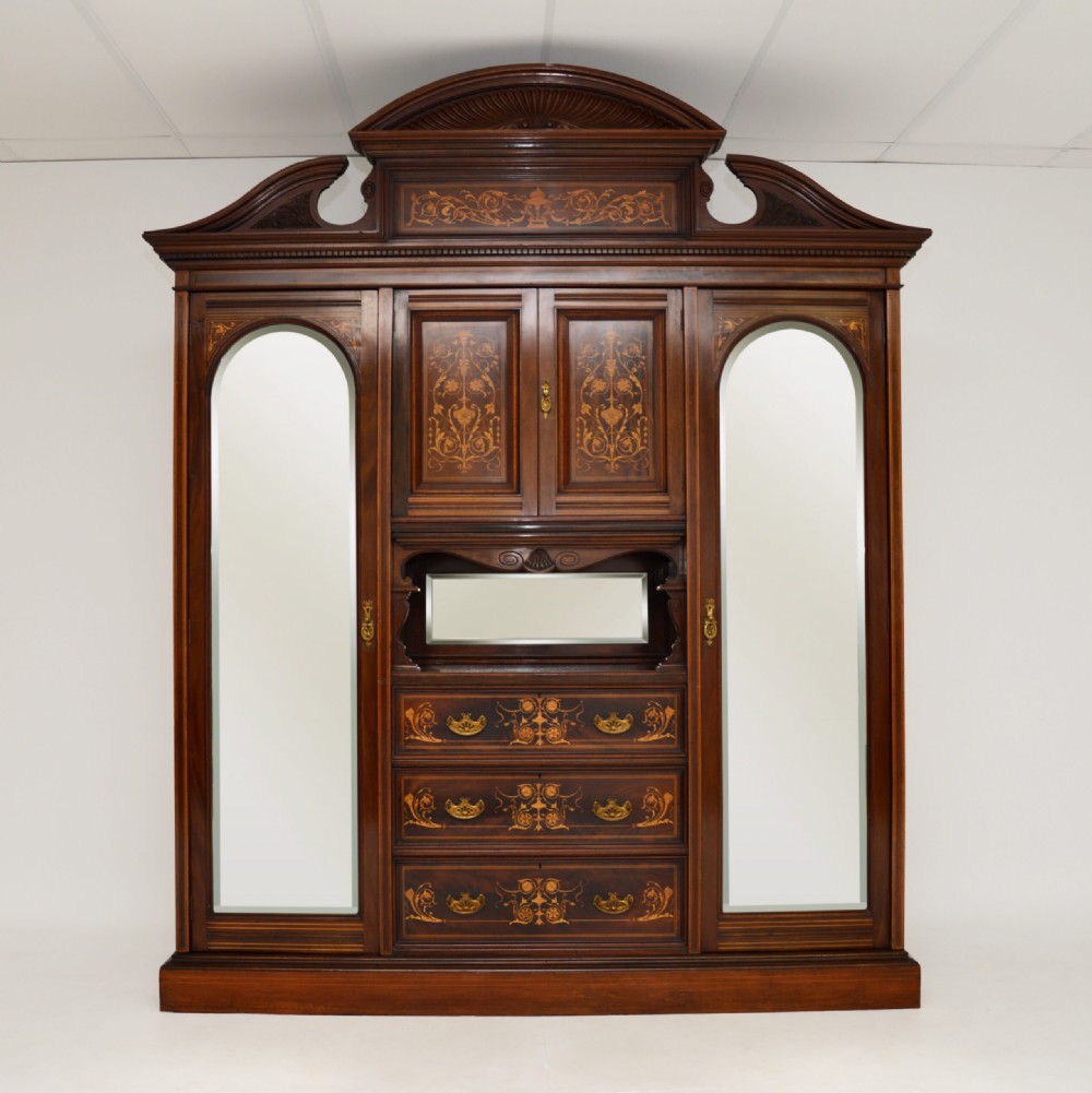 Antique Victorian Inlaid Mahogany Wardrobe by James Shoolbred View II