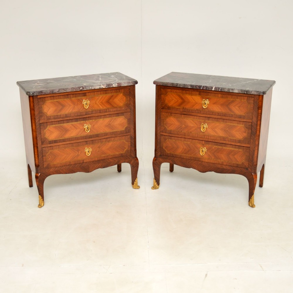 Pair of Antique French Marble Top Side / Bedside Chests
