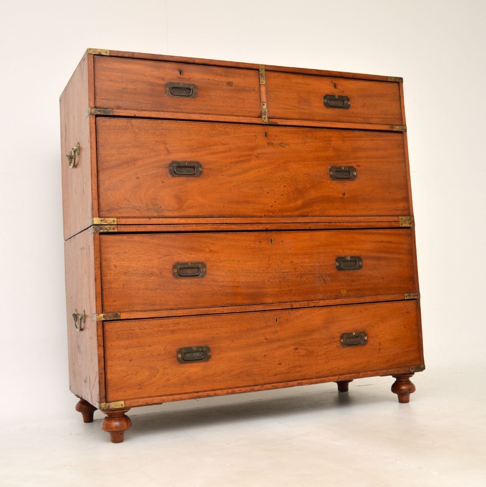 Antique Victorian Teak Military Campaign Chest of Drawers